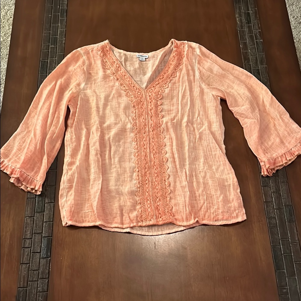 Women's Peach Blouse with Lace Detail